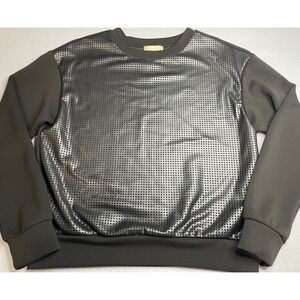 Elie Tahari Womens Perforated Faux Leather Front Sweatshirt Black XS TP